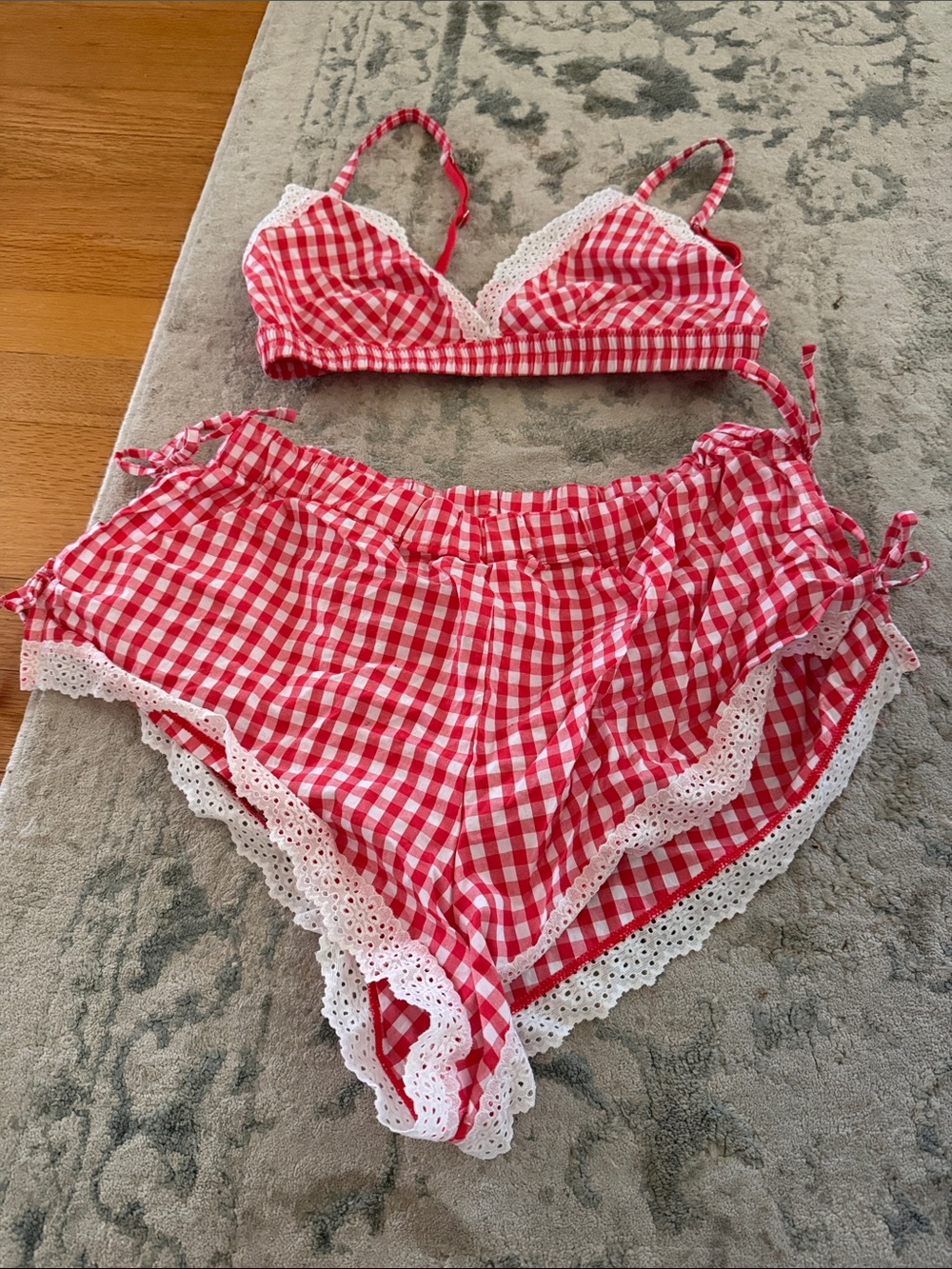Colsie Red Gingham Bikini Top & Shorts Set